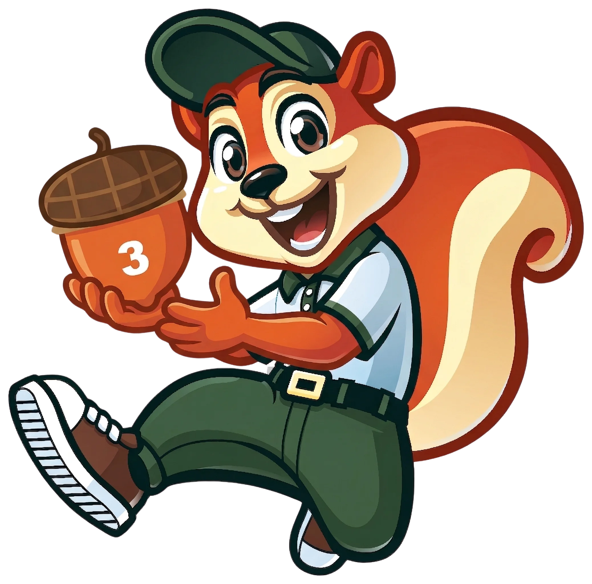 Go Nuts mascot holding acorn 3